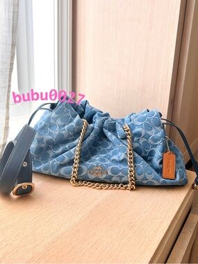 NWT💖Coach Women Faye Large Shoulder Bag In Signature Denim CDB97 Chain Gift